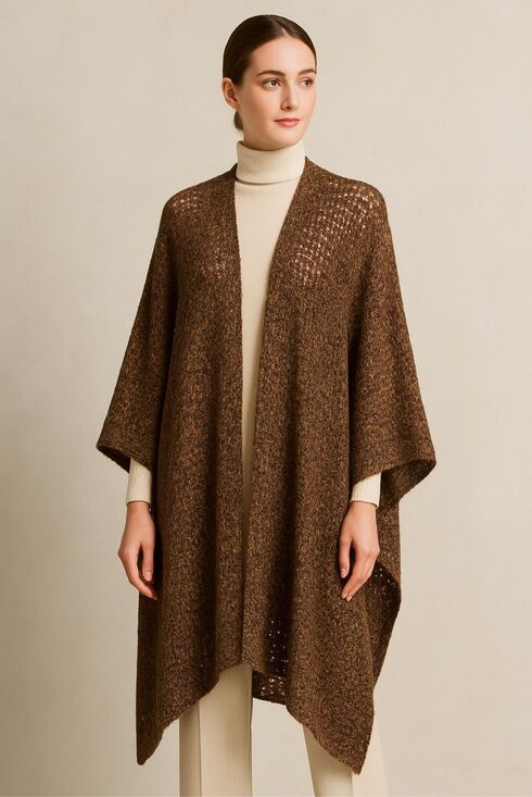 St. John Sweaters - St John Sport Marie Brown Wool Alpaca Knit Poncho Cape Cardigan OS